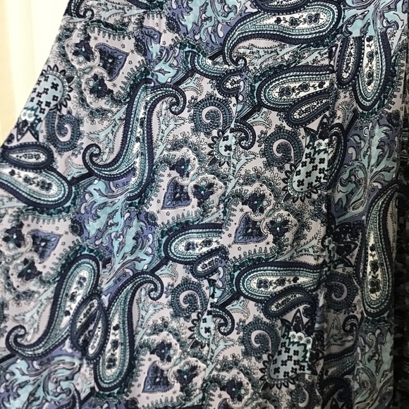 Paisley midi dress Large Blue White Short Sleeve v neck - Picture 7 of 7